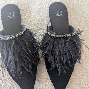 Feathered Velvet Mule Slippers by White House Black Market- Size 7